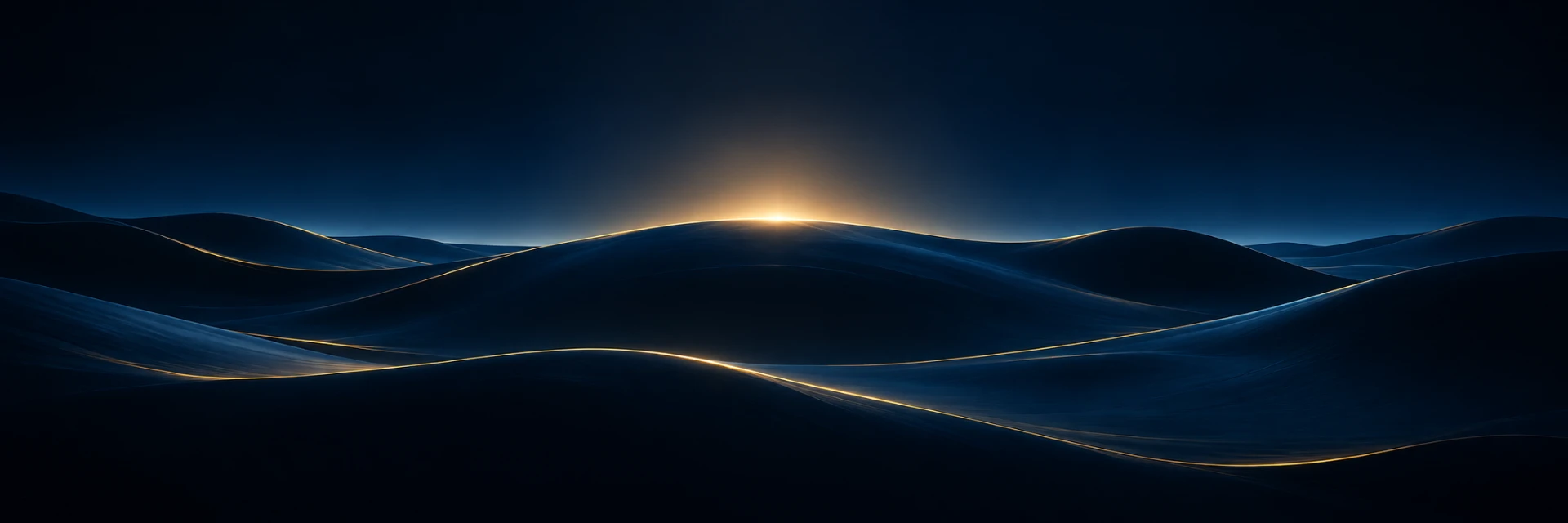 Planergy horizon — abstract navy and gold closing artwork